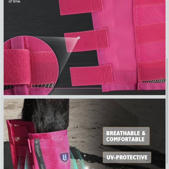 Harrison Howard Large Horse Fly Boots New Pink Magenta Loose Fitting Set of 4 - Picture 7 of 8